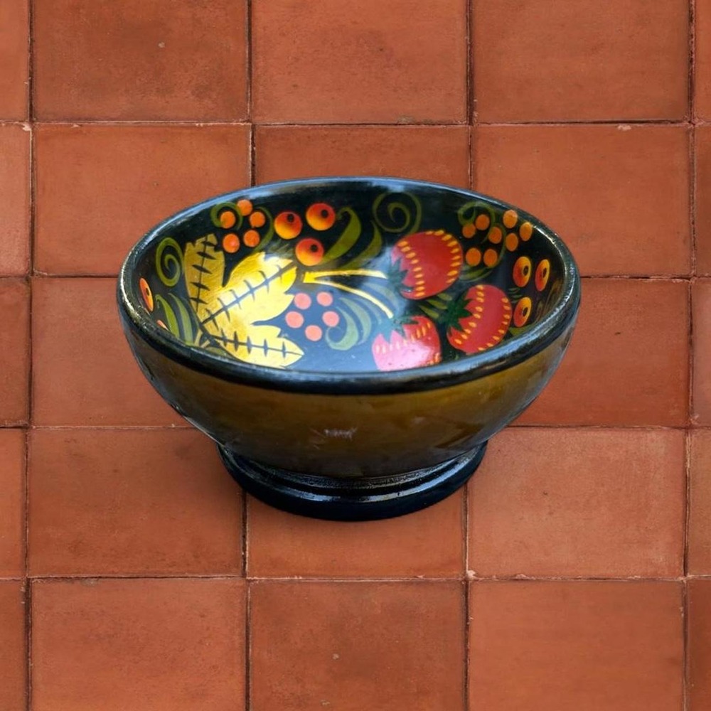 Handpainted Strawberry Trinket Bowl with Floral Design